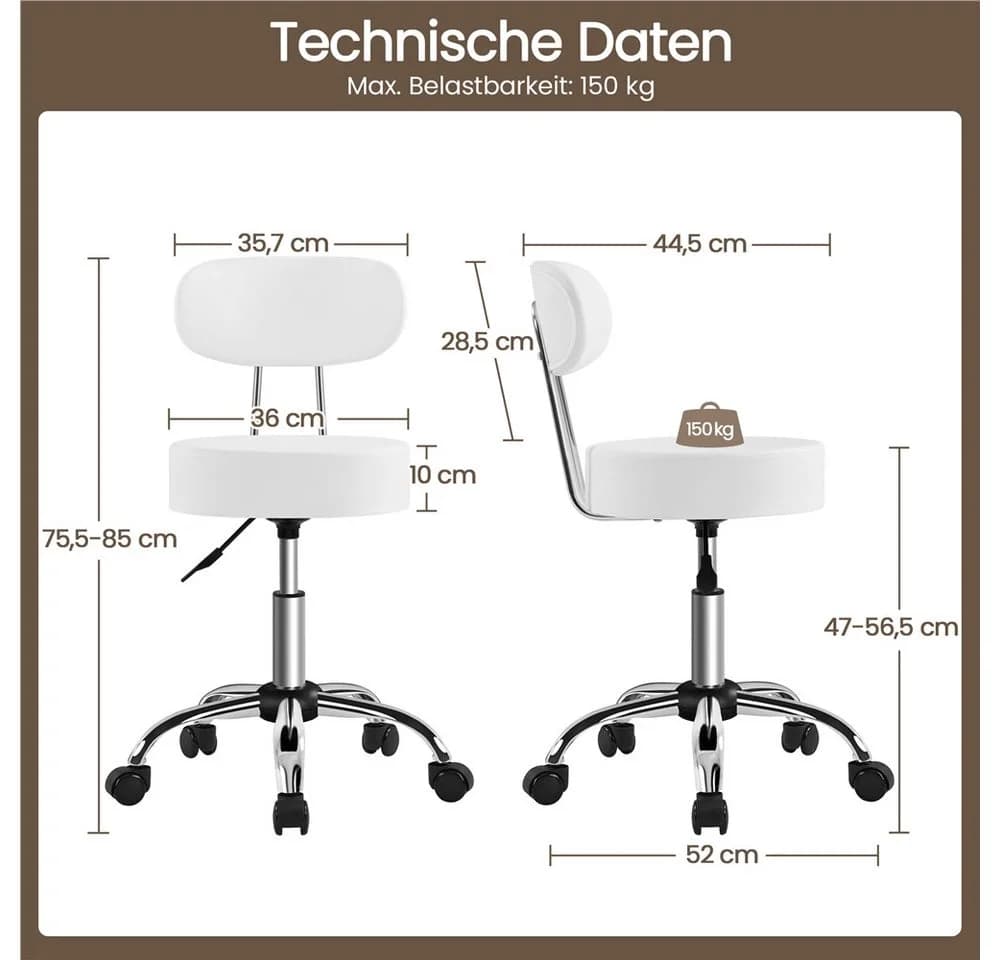 Yaheetech Drehhocker Weiß Höhenverstellbar mit Rollen - Bild 4