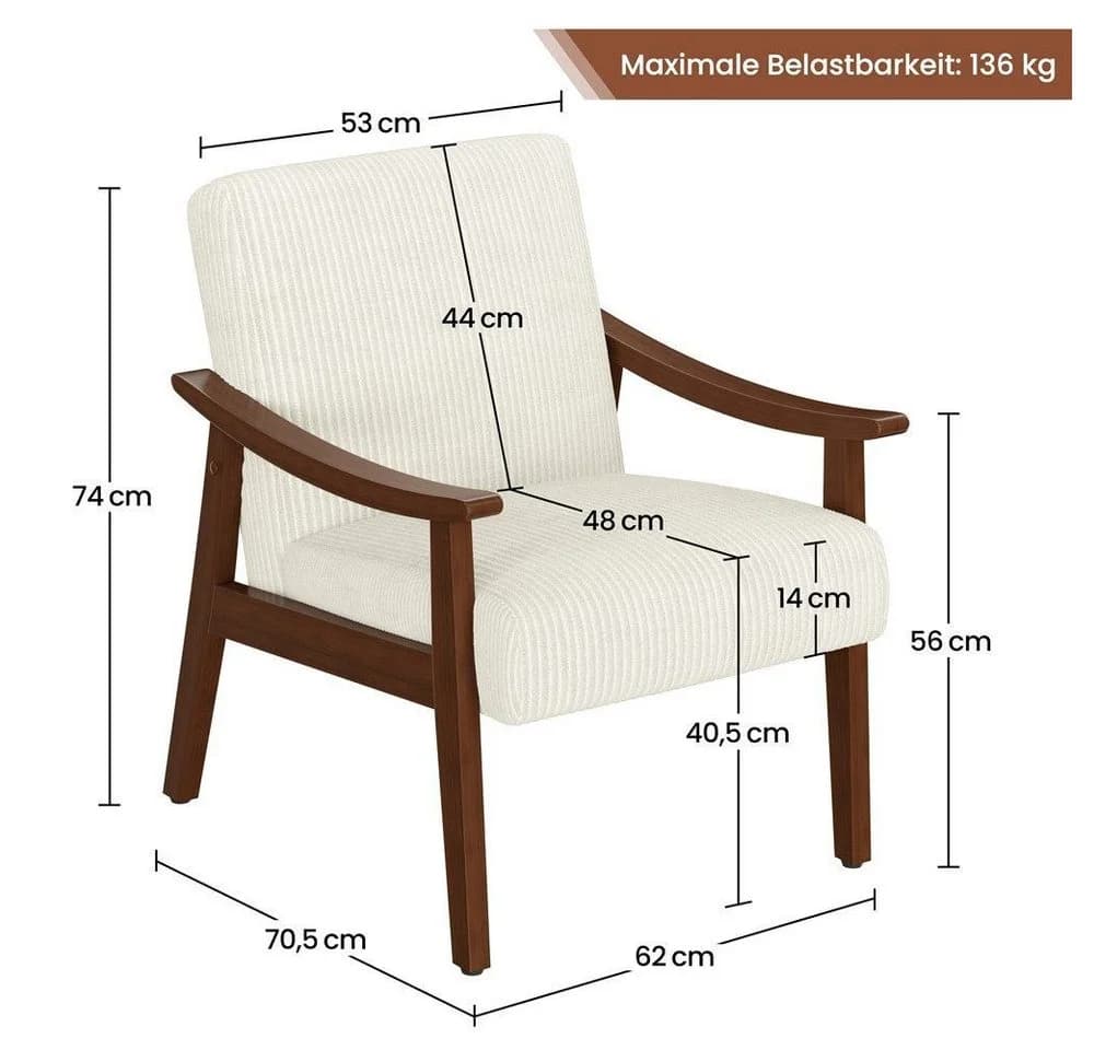 Yaheetech Loungesessel Beige Kordstoff mit Massivholzbeinen - Bild 4