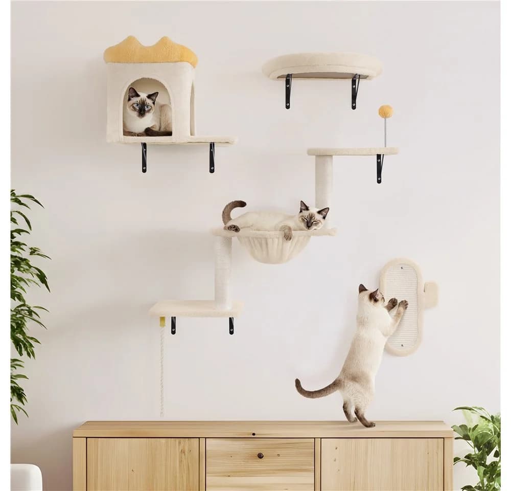 Yaheetech Katzen-Kletterwand Katzenmöbel-Set 4 teilig mit Katzenhöhle, Katzenliege, Plattformen und Katzenkorb - Bild 2