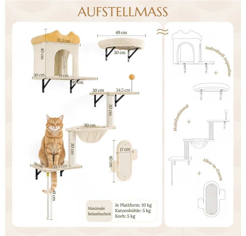 Yaheetech Katzen-Kletterwand Katzenmöbel-Set 4 teilig mit Katzenhöhle, Katzenliege, Plattformen und Katzenkorb - Bild 4