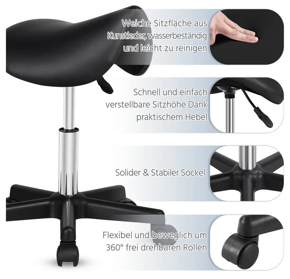 Yaheetech Drehhocker Höhenverstellbarer Sattelhocker mit 5 Rollen (2 St) Moderner 2er-Rollhocker Praxishocker - Bild 5