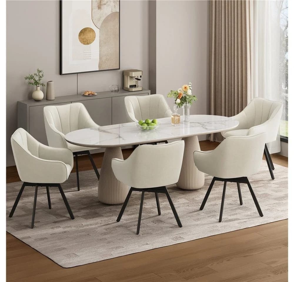Yaheetech Esszimmerstuhl Polsterstuhl drehbar 2er-Küchenstuhl mit Armlehnen & Rückenlehne & Metallbeine Beige - Bild 3