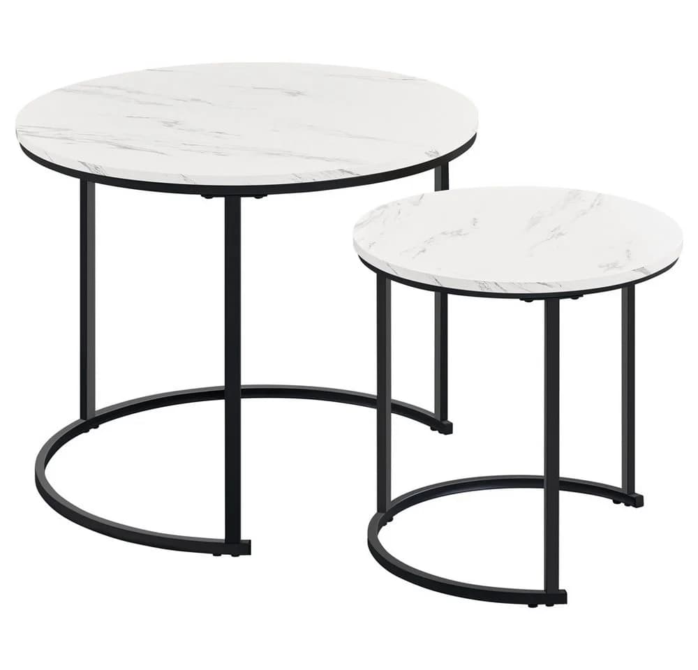 Yaheetech Couchtisch-Set 2er Beistelltisch Sofatisch Runder Tischplatte Metallgestell Marmorweiß - Bild 2