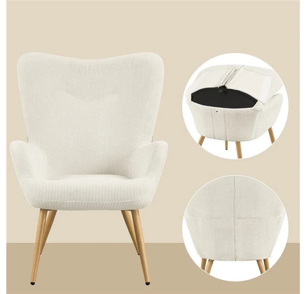 Yaheetech Loungesessel Ohrensessel Cordstoff Beige - Bild 5