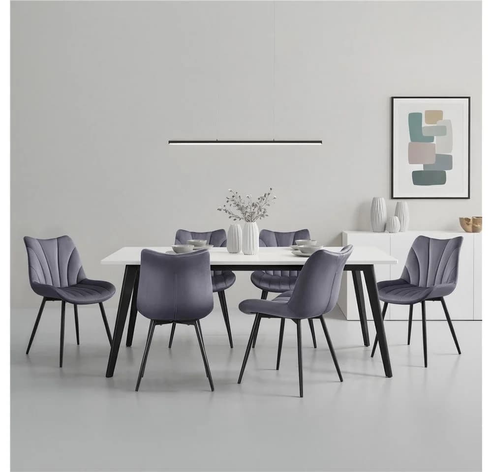 Yaheetech Esszimmerstuhl Gepolsterte Küchenstühle mit Metallbeinen 6er-Set Vertikal Gestepptes Design - Bild 3