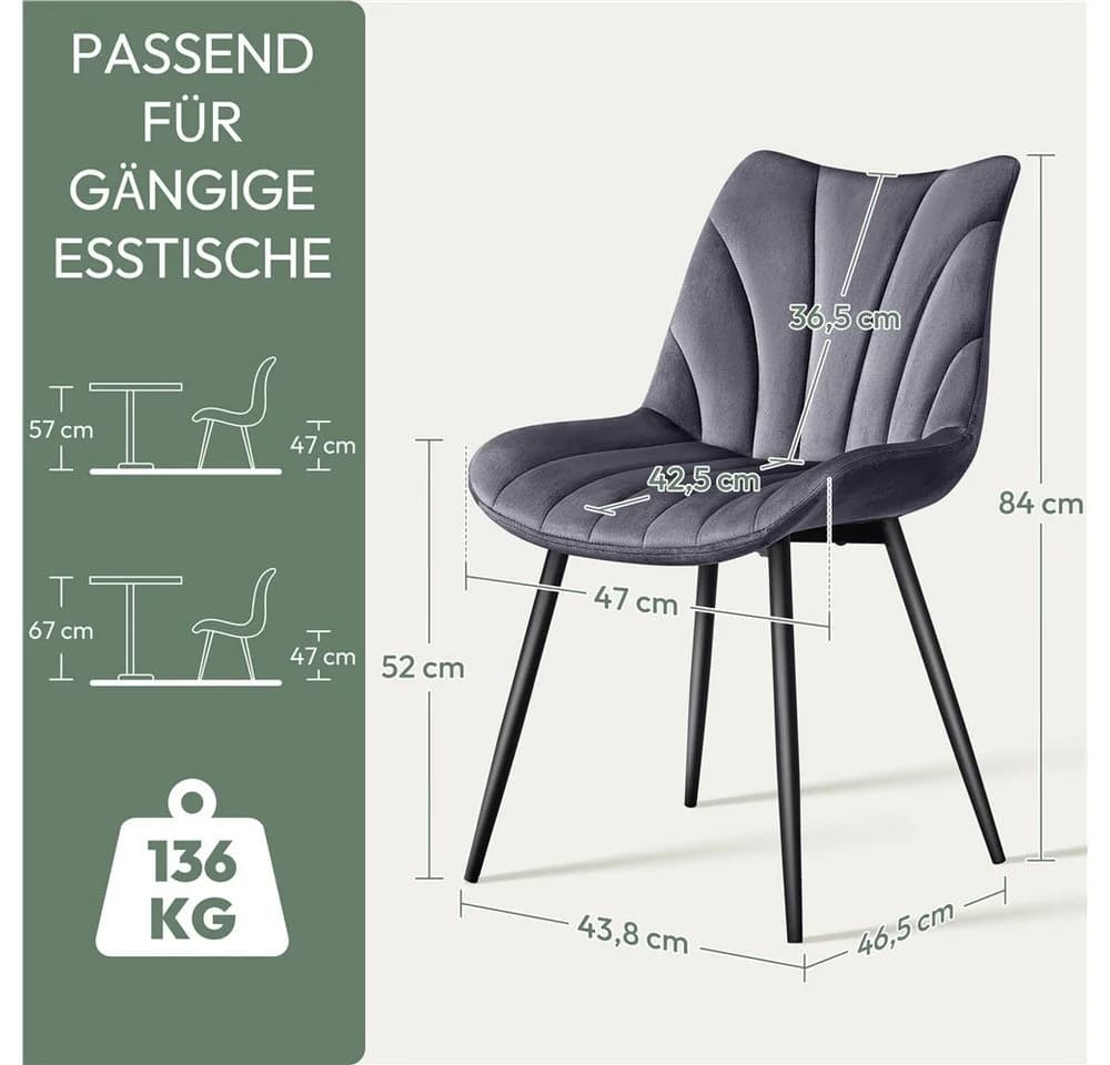Yaheetech Esszimmerstuhl Gepolsterte Küchenstühle mit Metallbeinen 6er-Set Vertikal Gestepptes Design - Bild 4