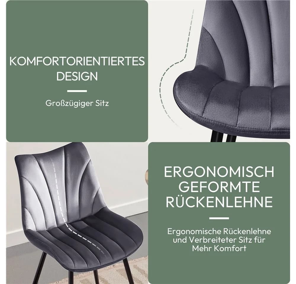 Yaheetech Esszimmerstuhl Gepolsterte Küchenstühle mit Metallbeinen 6er-Set Vertikal Gestepptes Design - Bild 5