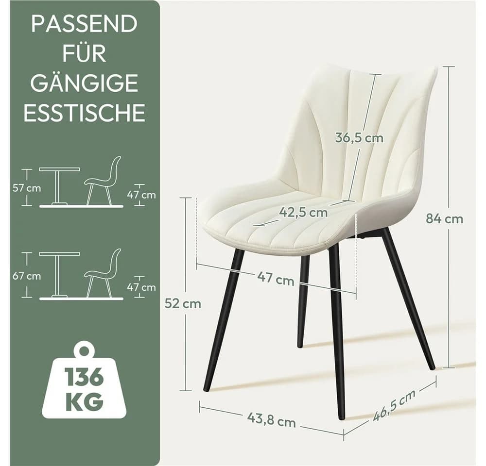Yaheetech Esszimmerstuhl Gepolsterte Küchenstühle mit Metallbeinen 6er-Set Vertikal Gesteppt - Bild 4