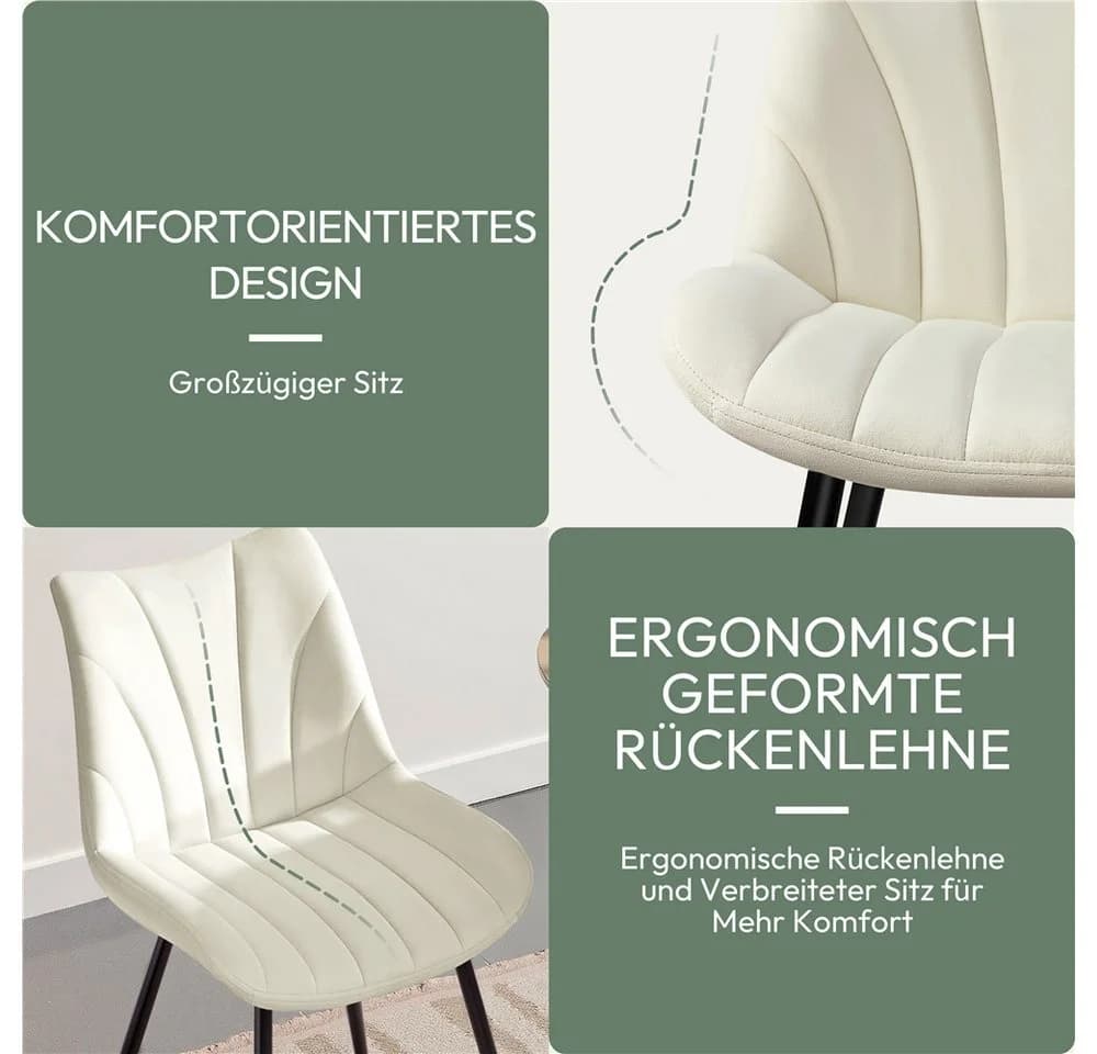 Yaheetech Esszimmerstuhl Gepolsterte Küchenstühle mit Metallbeinen 6er-Set Vertikal Gesteppt - Bild 5