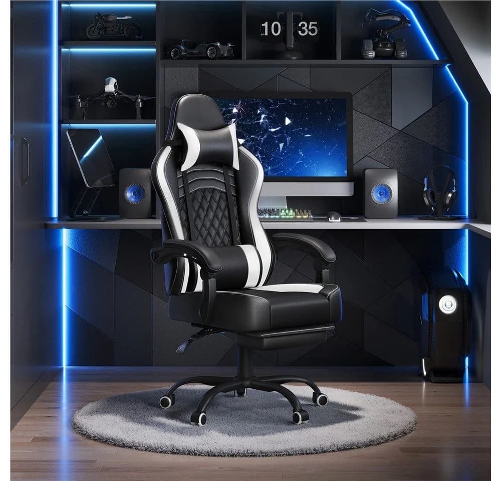 Yaheetech Gaming-Stuhl mit Massagefunktion Schwarz/Weiß