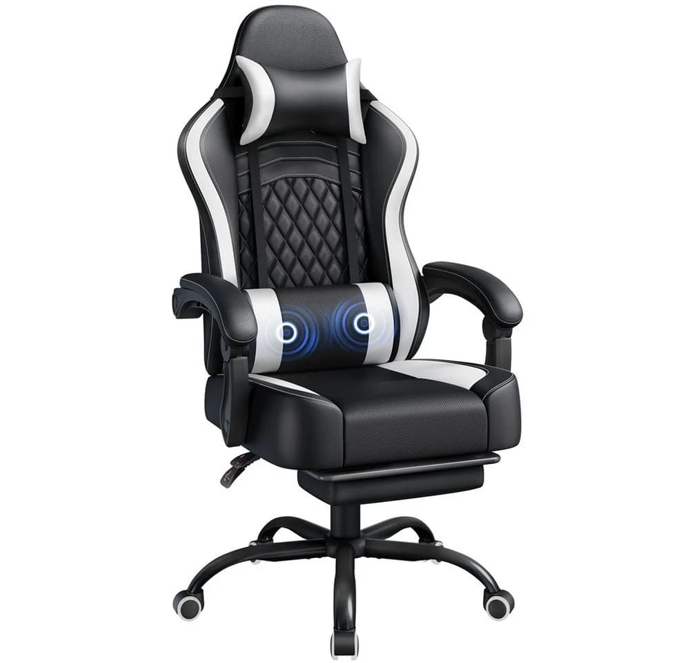 Yaheetech Gaming-Stuhl mit Massagefunktion Schwarz/Weiß - Bild 2