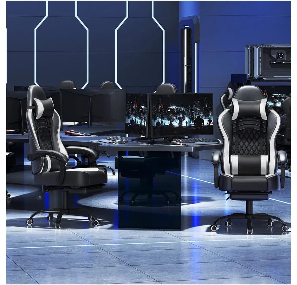 Yaheetech Gaming-Stuhl mit Massagefunktion Schwarz/Weiß - Bild 3