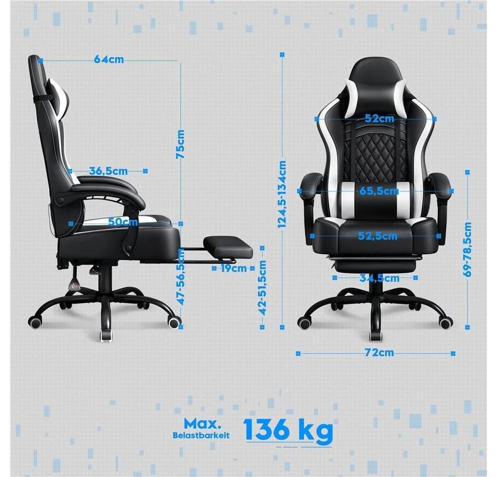 Yaheetech Gaming-Stuhl mit Massagefunktion Schwarz/Weiß - Bild 4