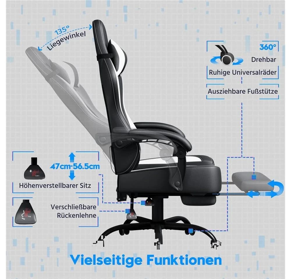 Yaheetech Gaming-Stuhl mit Massagefunktion Schwarz/Weiß - Bild 5