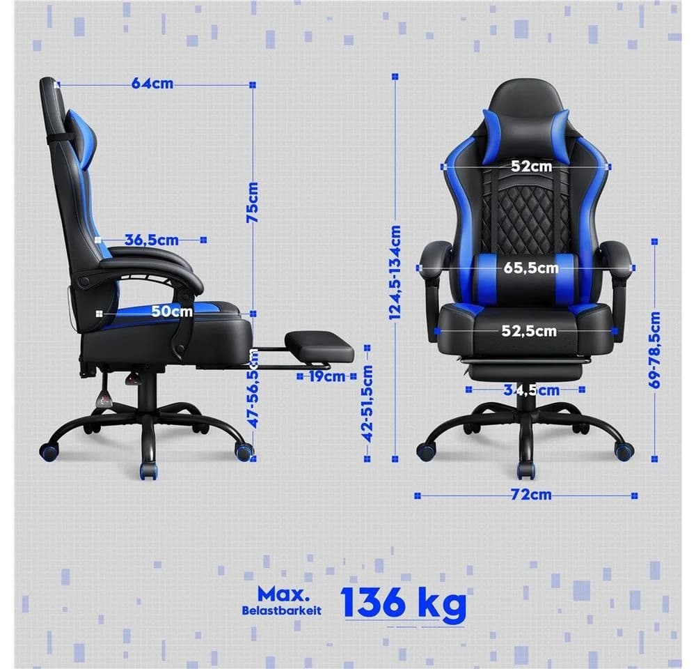 Yaheetech Gaming-Stuhl mit Massagefunktion & Kopfstütze & Fußstütze Ergonomischer PC-Stuhl - Bild 4