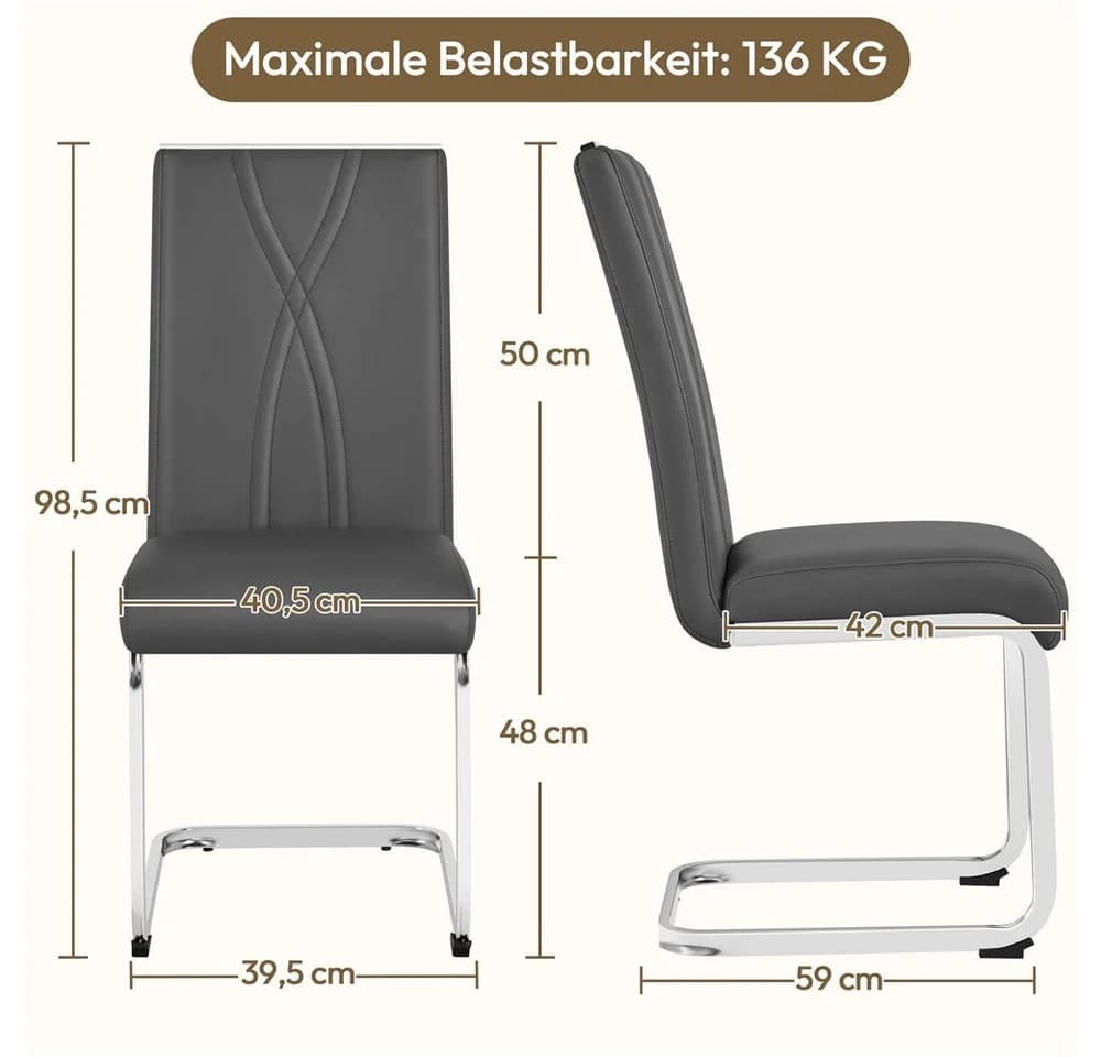 Yaheetech Esszimmerstuhl 6er Set Metalluntergestell Polsterstuhl - Bild 4