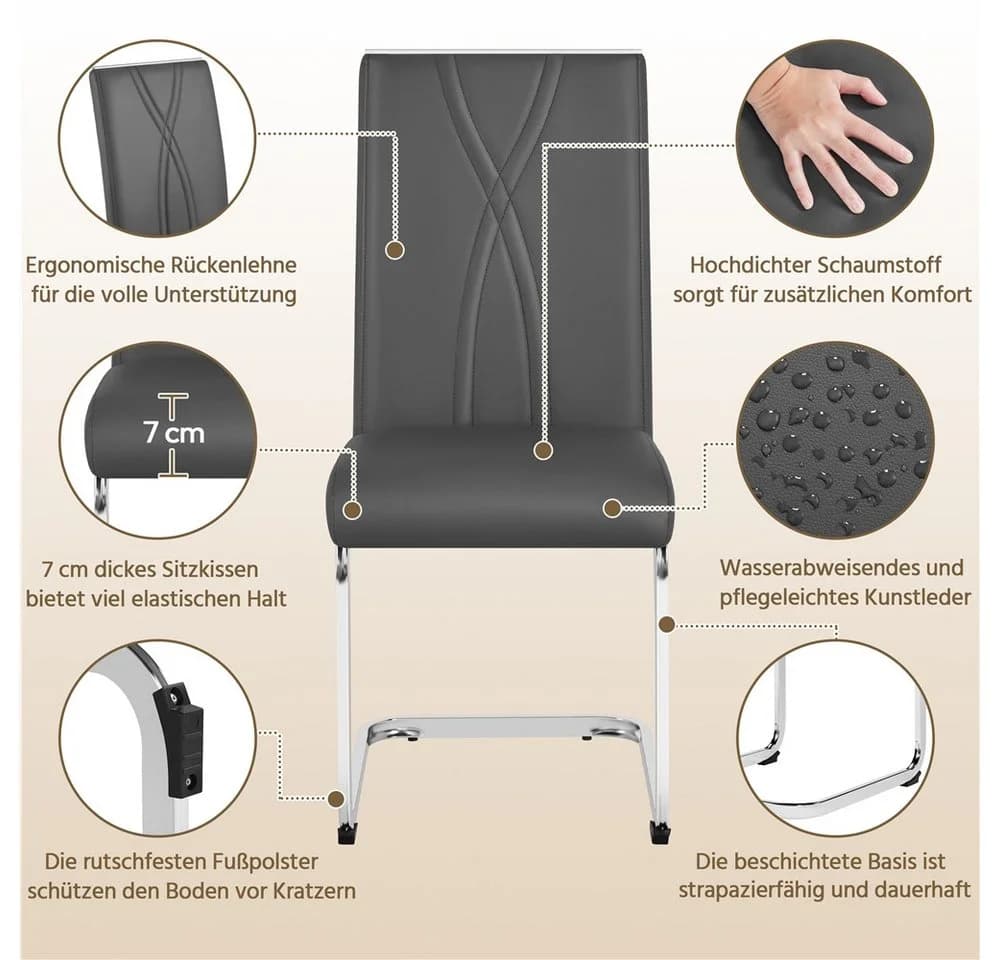 Yaheetech Esszimmerstuhl 6er Set Metalluntergestell Polsterstuhl - Bild 5