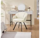 Yaheetech Esszimmerstuhl Polsterstuhl mit Schwenkbarem Sitz, Loungesessel Schminkstuhl in Blütenblattform Metallbeinen Beige Bild 1