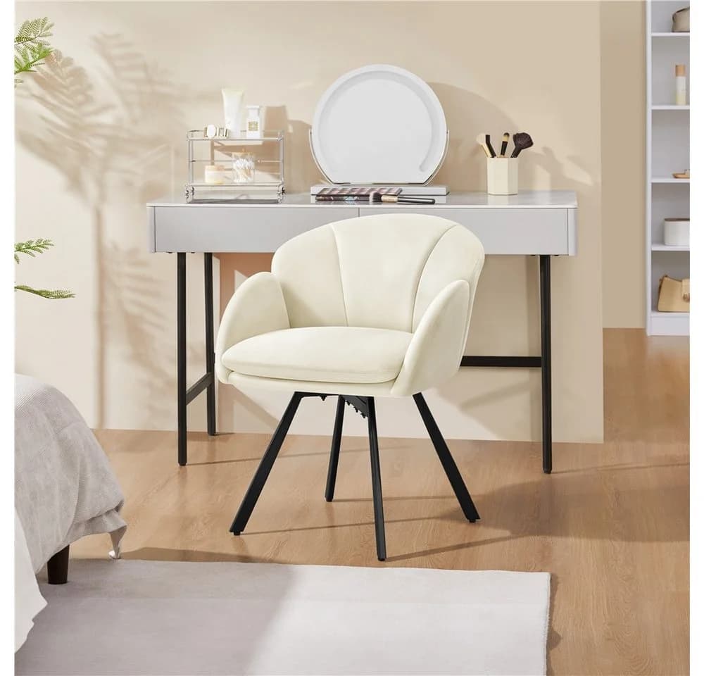 Yaheetech Esszimmerstuhl Polsterstuhl mit Schwenkbarem Sitz, Loungesessel Schminkstuhl in Blütenblattform Metallbeinen Beige