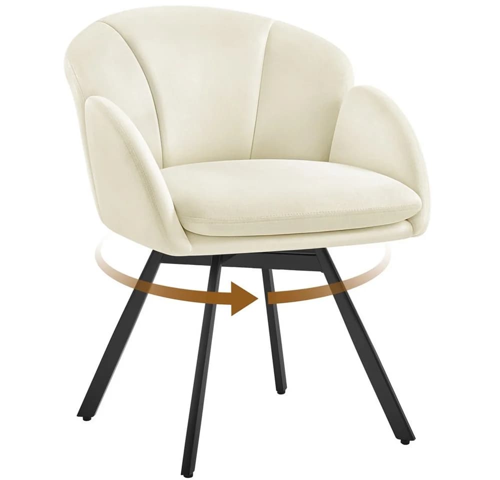 Yaheetech Esszimmerstuhl Polsterstuhl mit Schwenkbarem Sitz, Loungesessel Schminkstuhl in Blütenblattform Metallbeinen Beige - Bild 2
