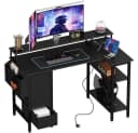 Yaheetech L-förmiger Computertisch Schwarz mit Monitorhalterung & Steckdose Bild 2