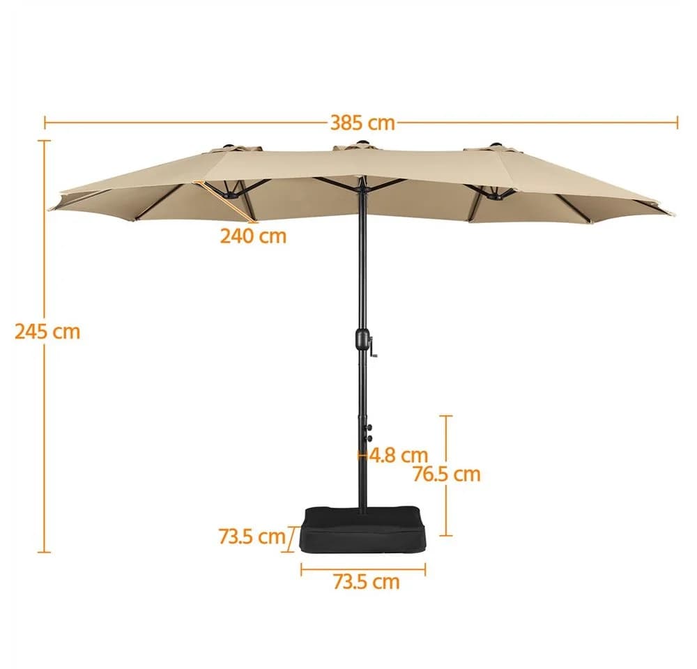 Yaheetech Sonnenschirm mit Kurbel und Basis, 385x240 cm, Braun - Bild 4