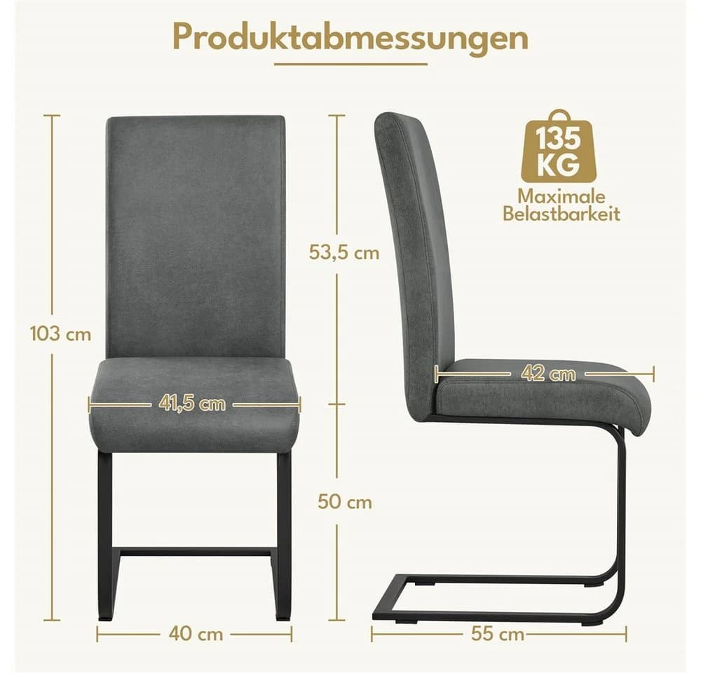 Yaheetech Esszimmerstuhl 6er Set Grau Ergonomische Rückenlehne - Bild 4
