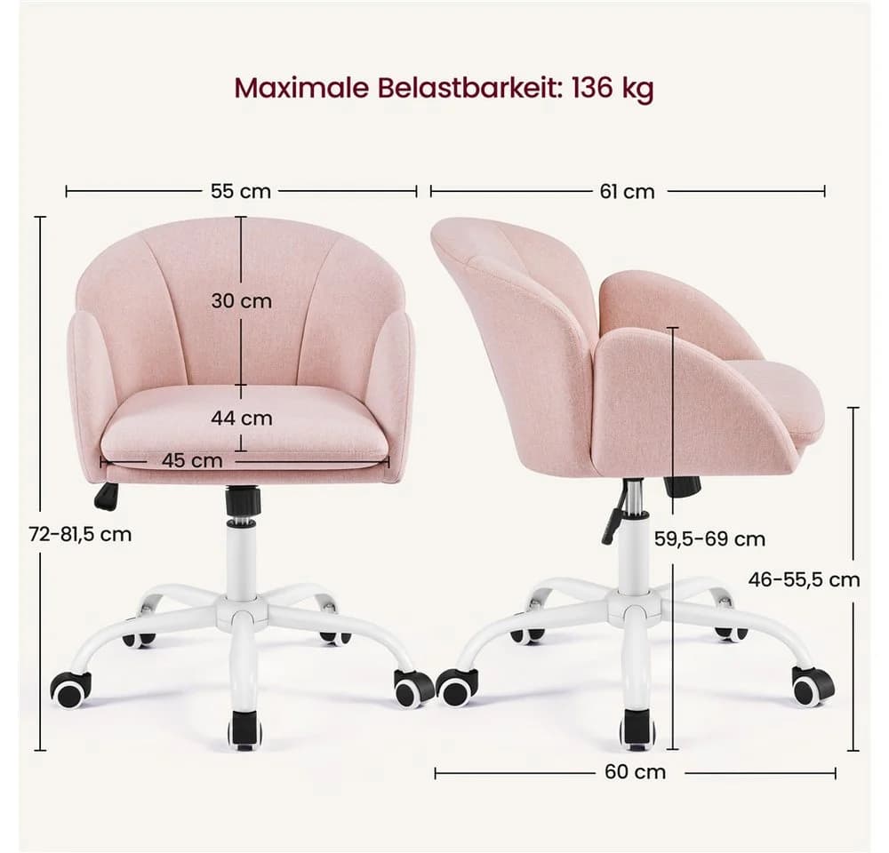 Yaheetech Drehstuhl mit Armlehnen und Rollen, Blütenblattform Rosa - Bild 4