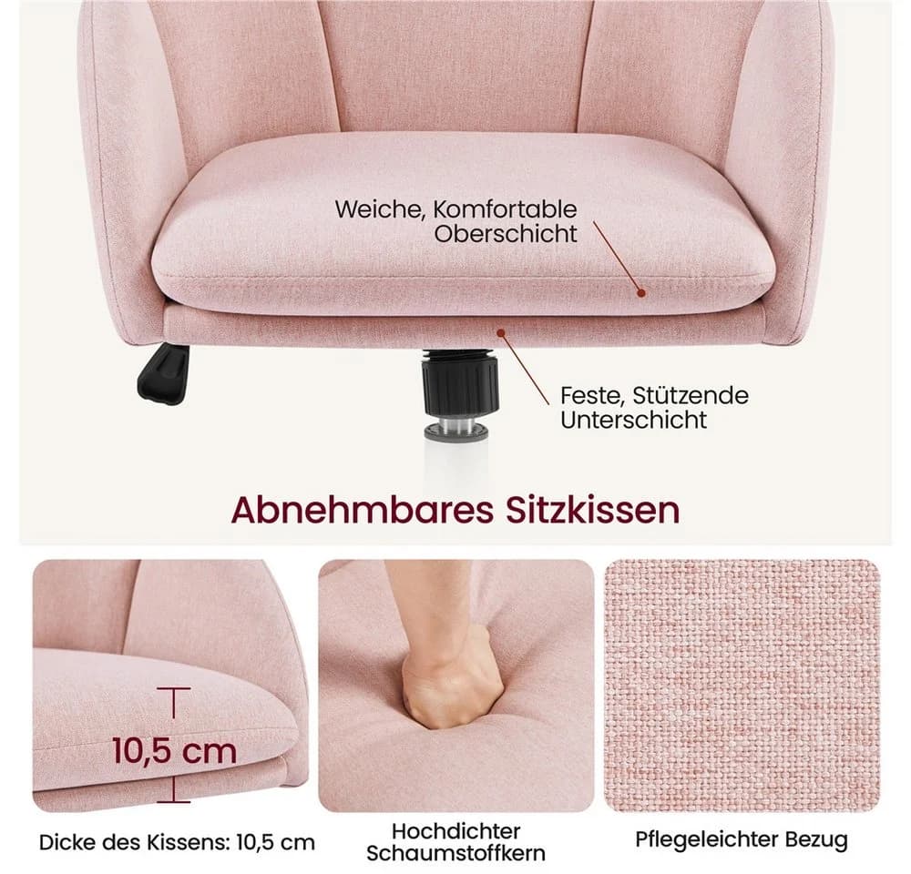 Yaheetech Drehstuhl mit Armlehnen und Rollen, Blütenblattform Rosa - Bild 5