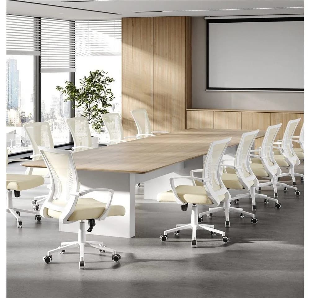 Yaheetech Bürostuhl Beige Mesh Höhenverstellbar mit Wippfunktion - Bild 3