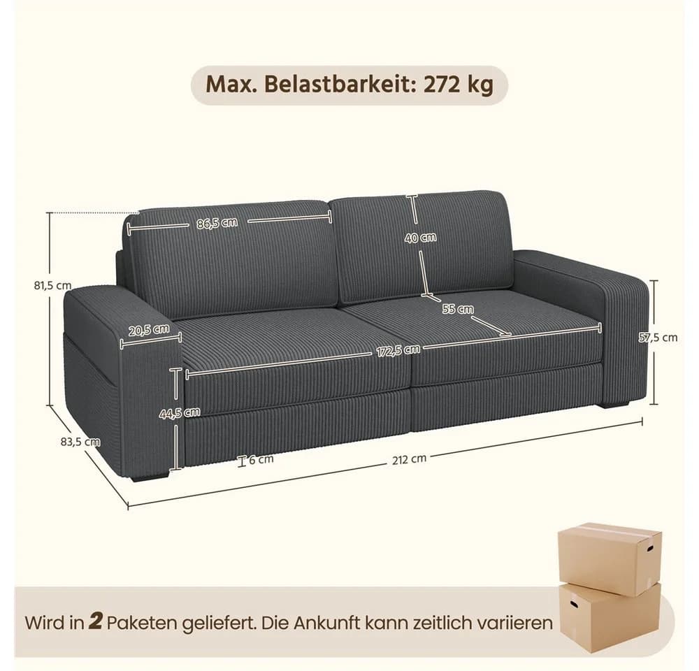Yaheetech Schlafsofa Zweisitzer Cordstoff - Bild 4