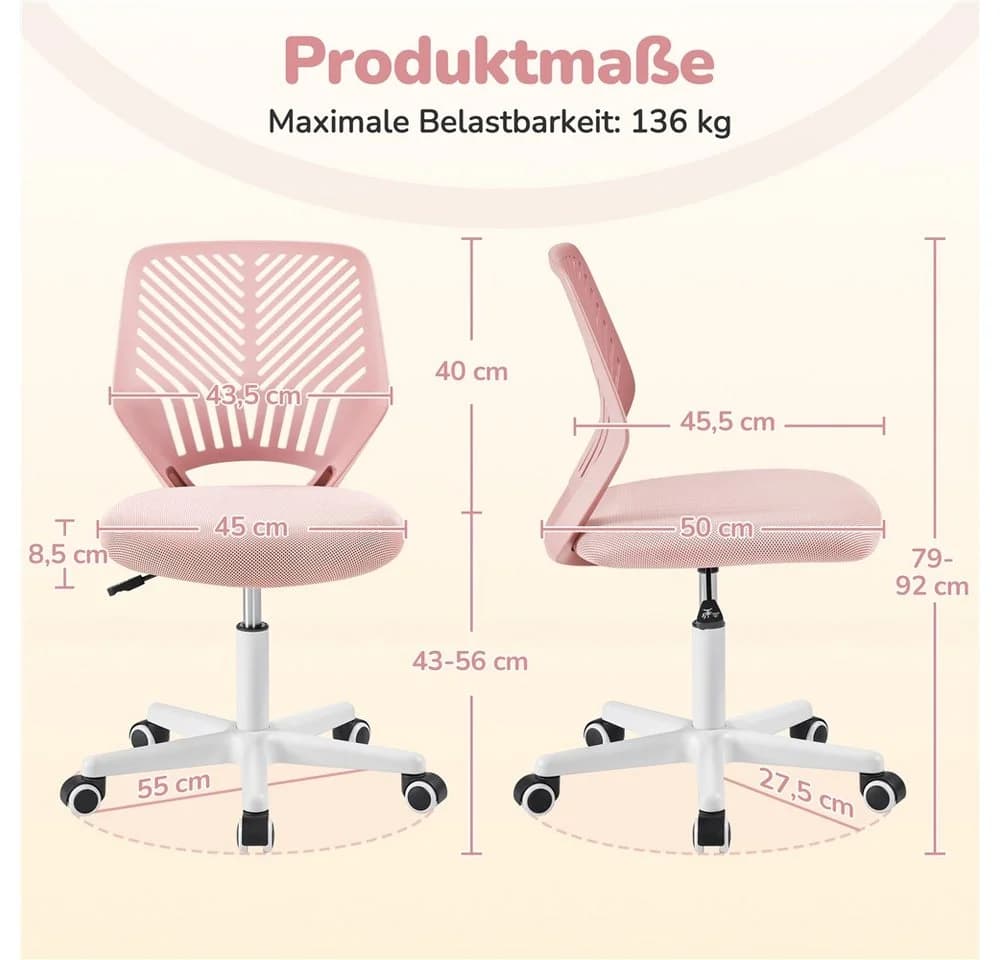 Yaheetech Bürostuhl Höhenverstellbar Rosa Netzbezug - Bild 4