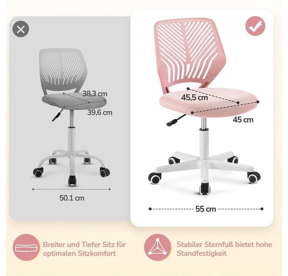 Yaheetech Bürostuhl Höhenverstellbar Rosa Netzbezug - Bild 5