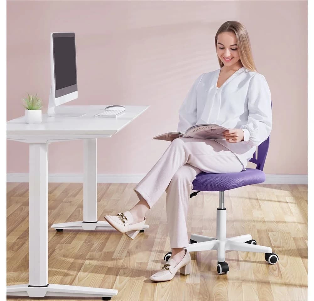 Yaheetech Bürostuhl Höhenverstellbar Helllila ohne Armlehnen - Bild 3