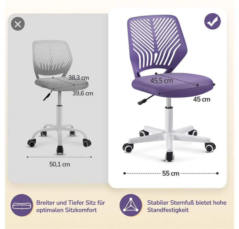 Yaheetech Bürostuhl Höhenverstellbar Helllila ohne Armlehnen - Bild 5