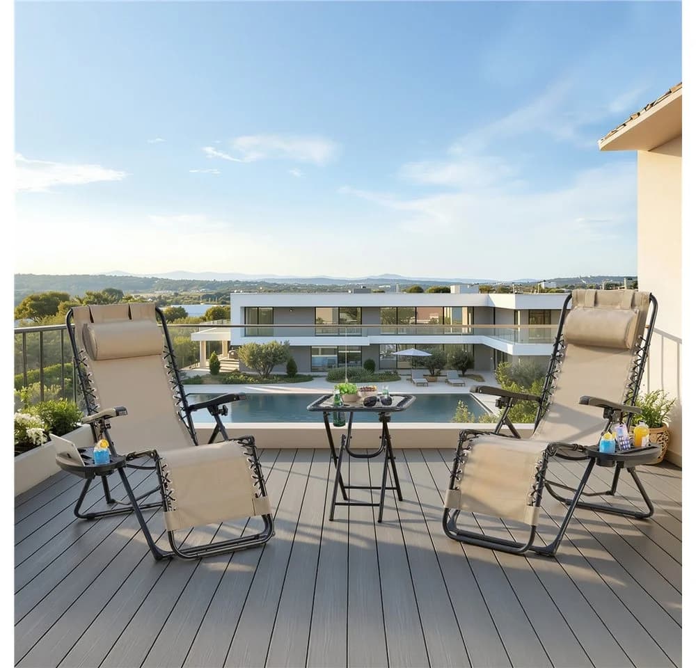 Yaheetech Gartenliege 3-tlg. Zero-Gravity Set Beige