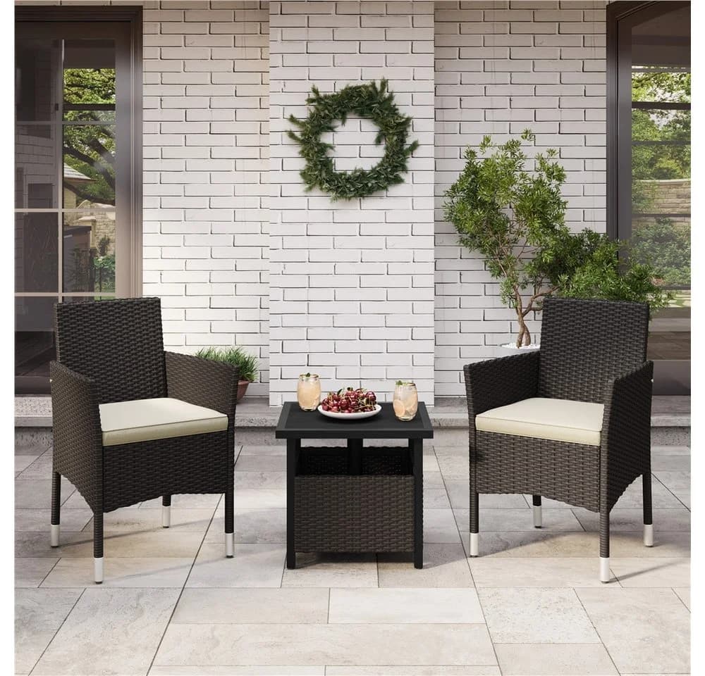 Yaheetech Gartenstuhl 2er Set PE-Rattan mit Kissen