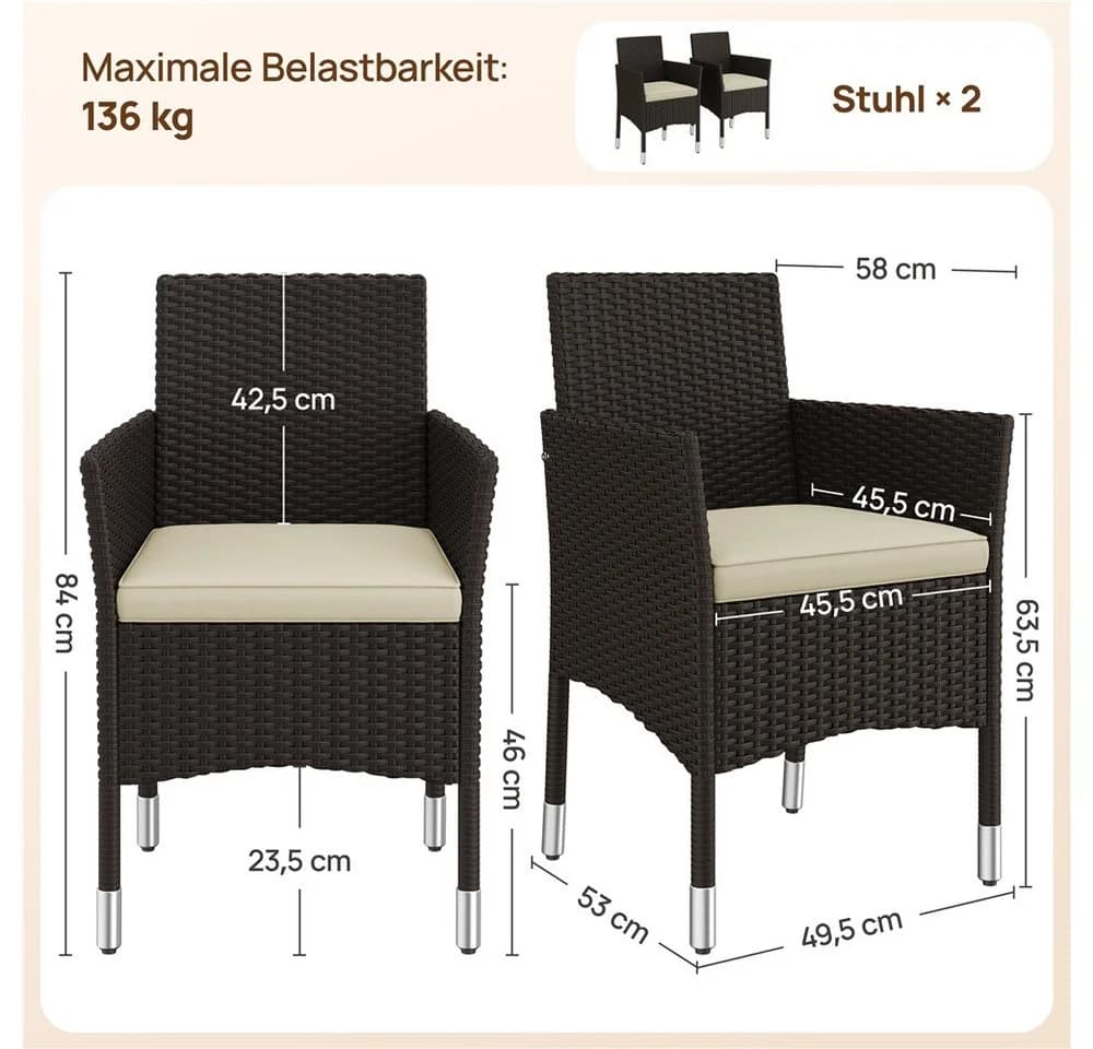 Yaheetech Gartenstuhl 2er Set PE-Rattan mit Kissen - Bild 4