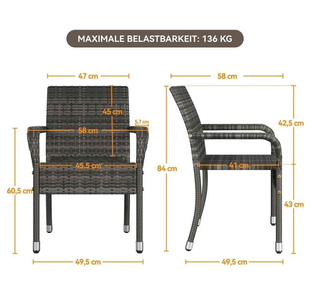 Yaheetech Gartenstuhl 4er-Set Grau Rattan-Optik Metallbeine - Bild 4