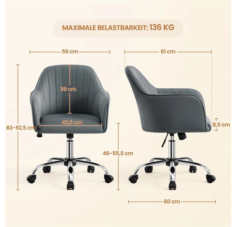 Yaheetech Bürostuhl grau mit Wippfunktion und Rollen - Bild 4