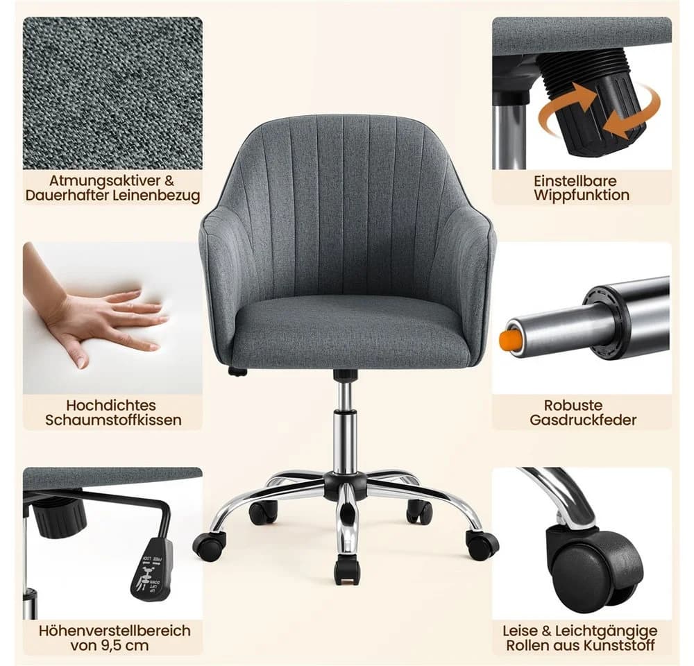 Yaheetech Bürostuhl grau mit Wippfunktion und Rollen - Bild 5