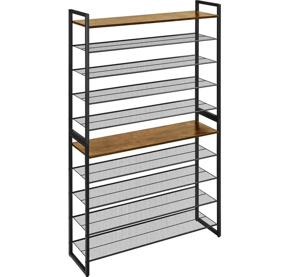 Yaheetech Schuhregal 10-stufig stapelbar Metall rustikal-braun - Bild 2