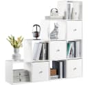 Yaheetech L-Förmiges Bücherregal Weiß 10 Fächer mit Körben Bild 1