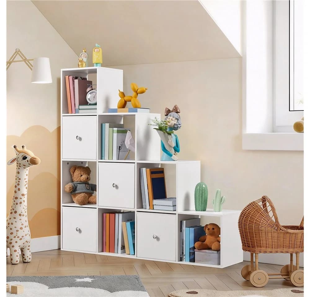 Yaheetech L-Förmiges Bücherregal Weiß 10 Fächer mit Körben - Bild 3