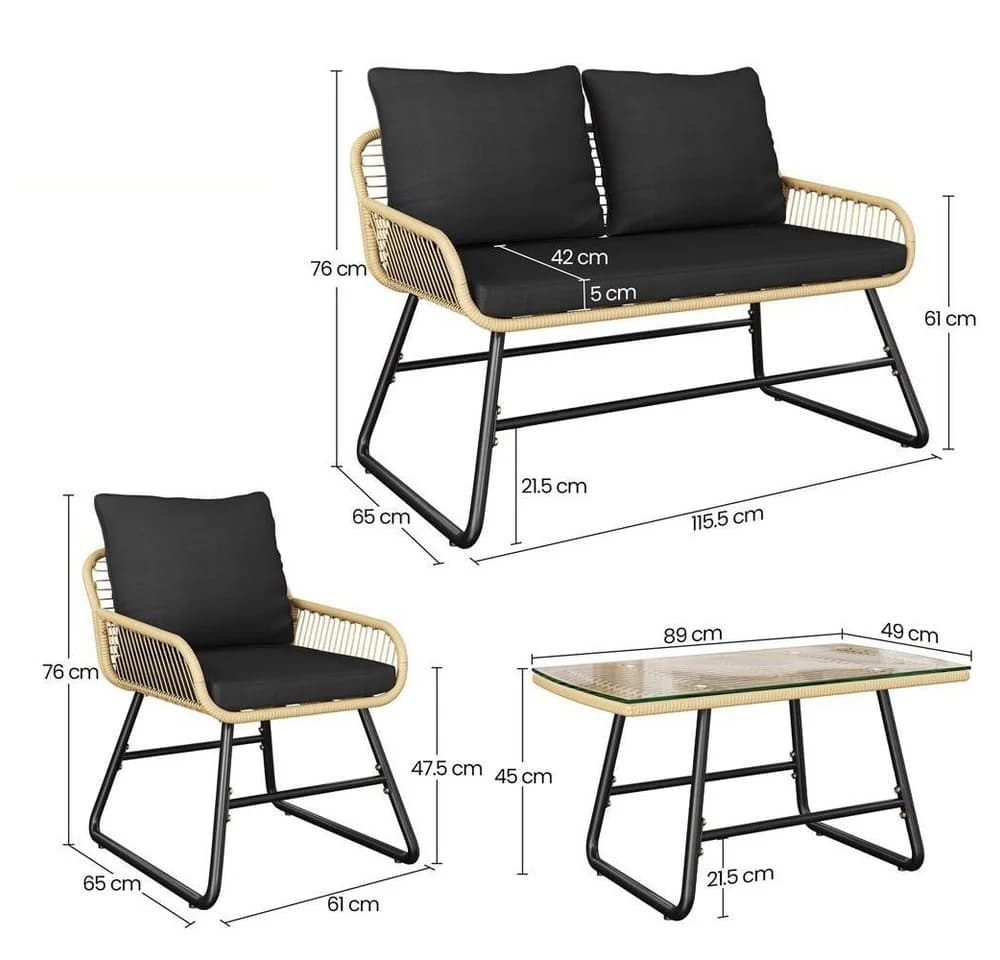 Yaheetech Gartenlounge-Set 4-tlg. Braun/Schwarz PE-Rattan mit Kissen - Bild 4