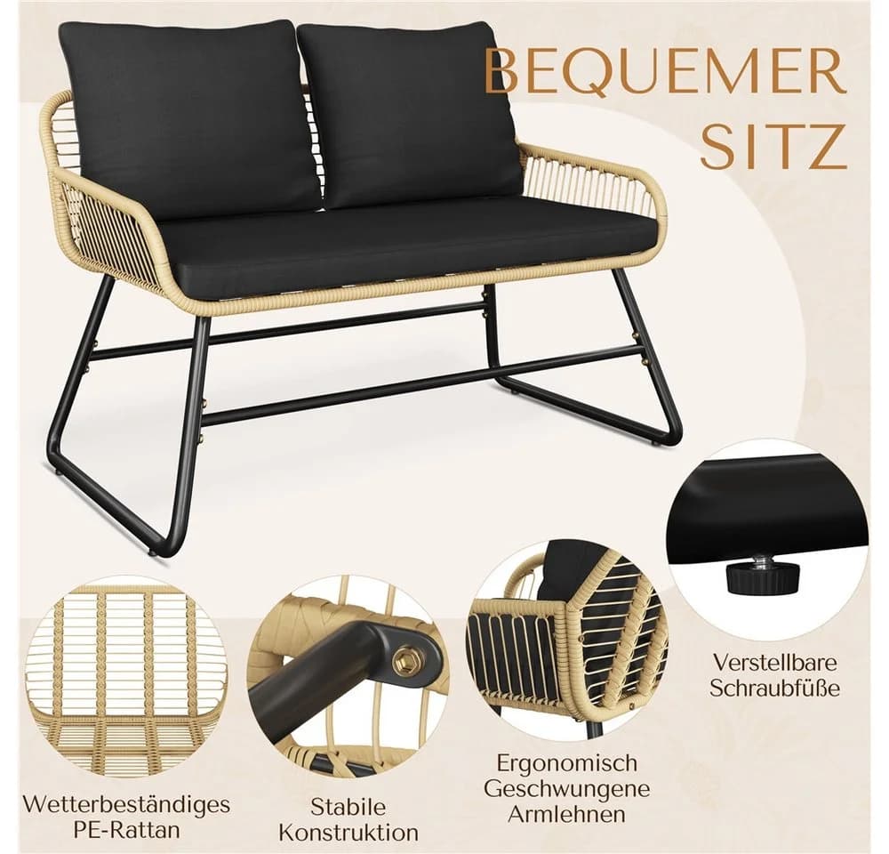 Yaheetech Gartenlounge-Set 4-tlg. Braun/Schwarz PE-Rattan mit Kissen - Bild 5