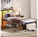 Yaheetech Metallbett mit LED-Beleuchtung & Ladestation Bild 1