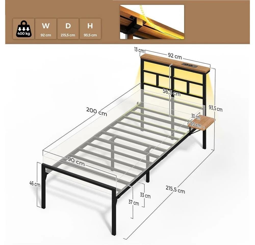Yaheetech Metallbett mit LED-Beleuchtung & Ladestation - Bild 4