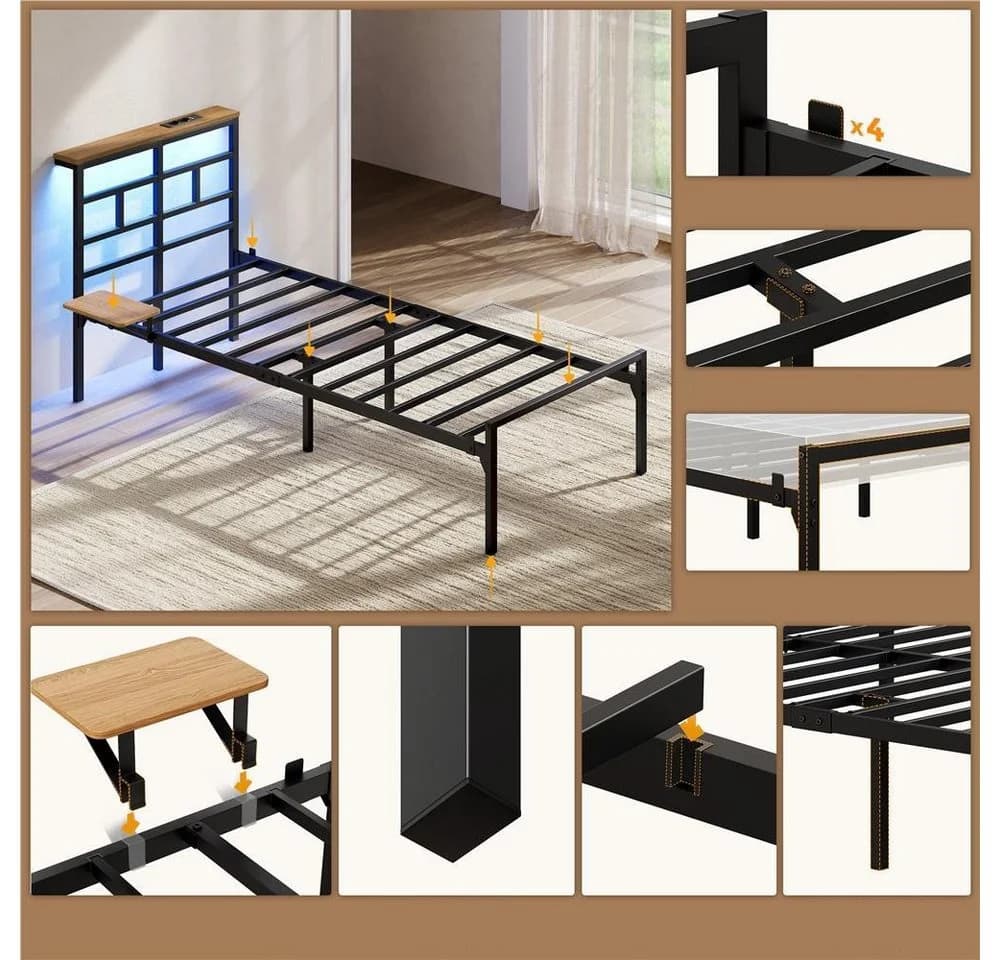 Yaheetech Metallbett mit LED-Beleuchtung & Ladestation - Bild 5