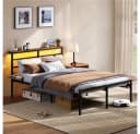 Yaheetech Metallbett mit LED-Beleuchtung & Ladestation Bild 1